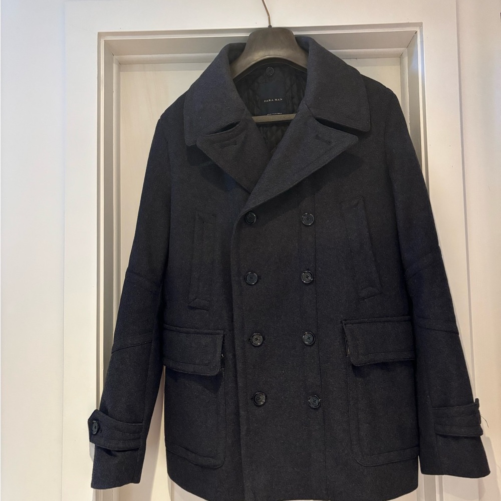 Zara Dark Gray Pea Coat for Men